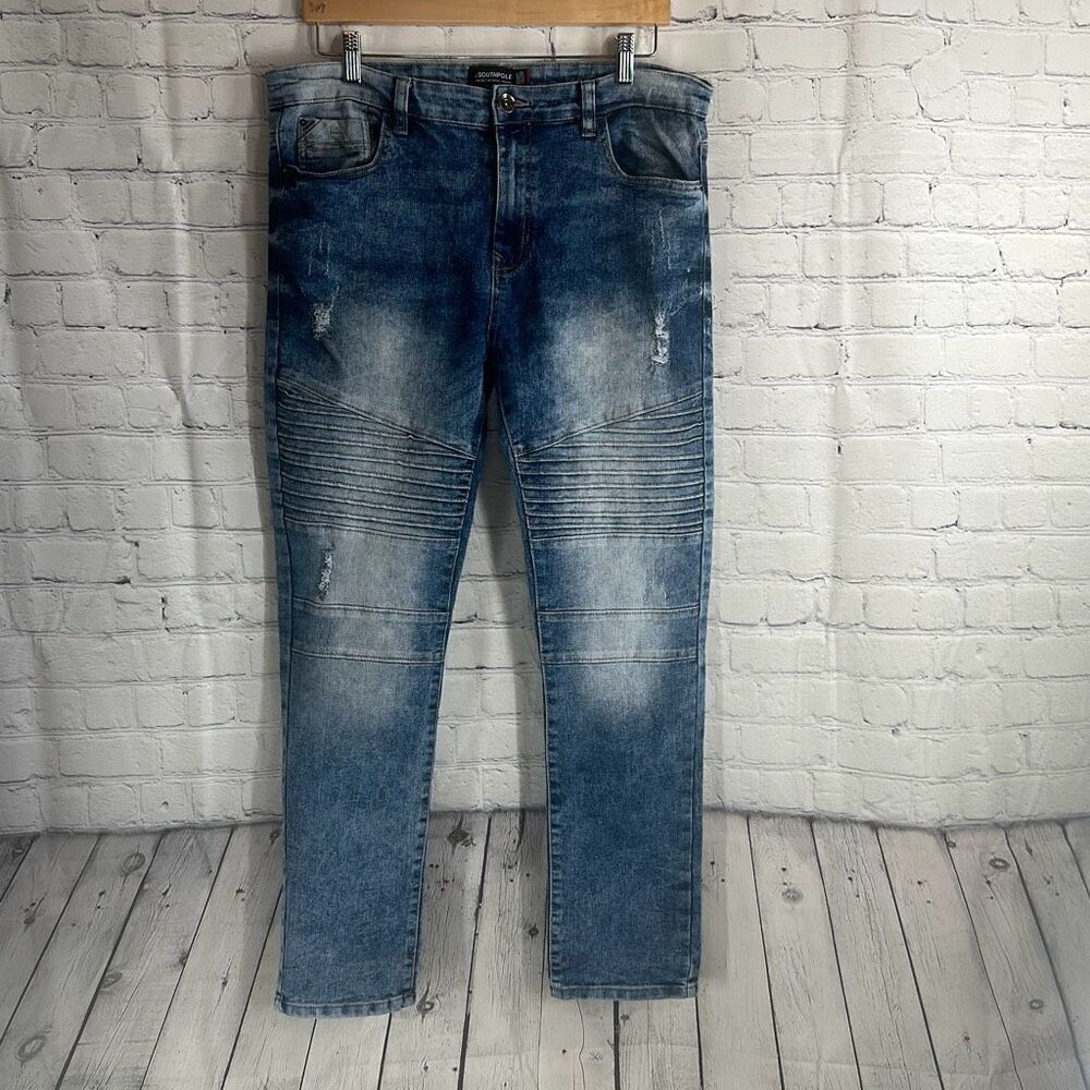 South Pole  Men's Stretch Biker Denim Skinny Jeans 36 X 30‎